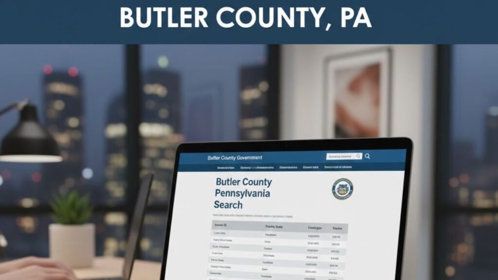 Butler County PA Jail Inmate Search on laptop screen