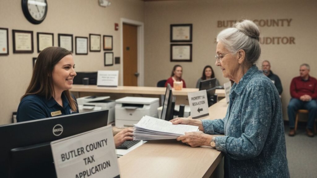 Submitting Property Tax Reduction in Butler County application at auditor office
