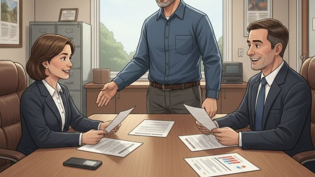 Homeowner reviewing property tax appeal case study with county appraiser, showing evidence and successful property valuation reduction in Butler County